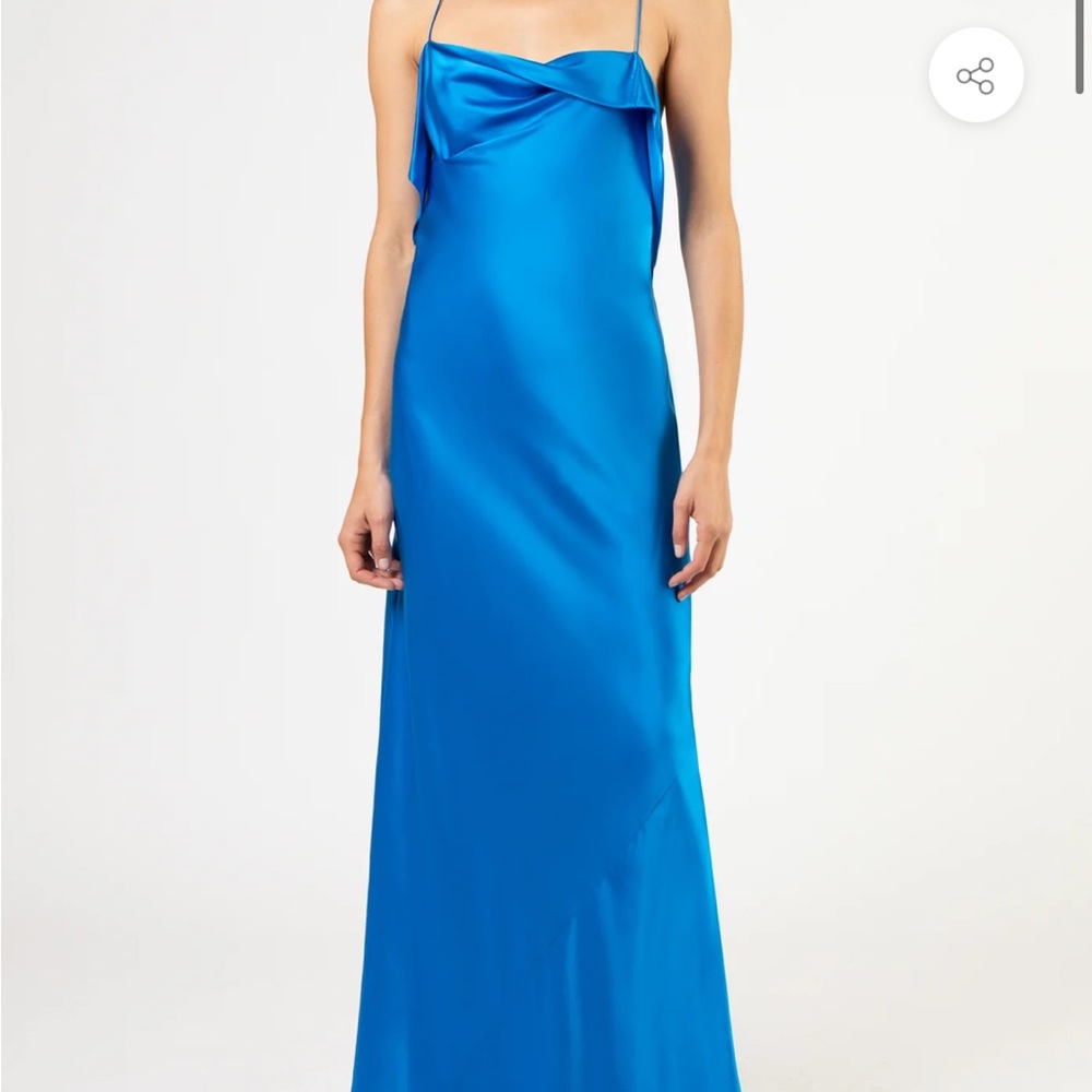 Michelle Mason RUFFLE COWL BIAS GOWN - AZURE